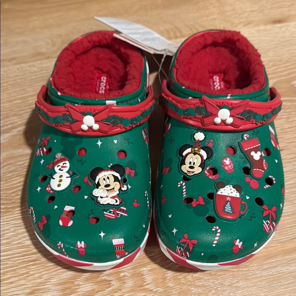 Disney Crocs Green Holiday-Themed lined Clogs Mickey and Minnie Mouse